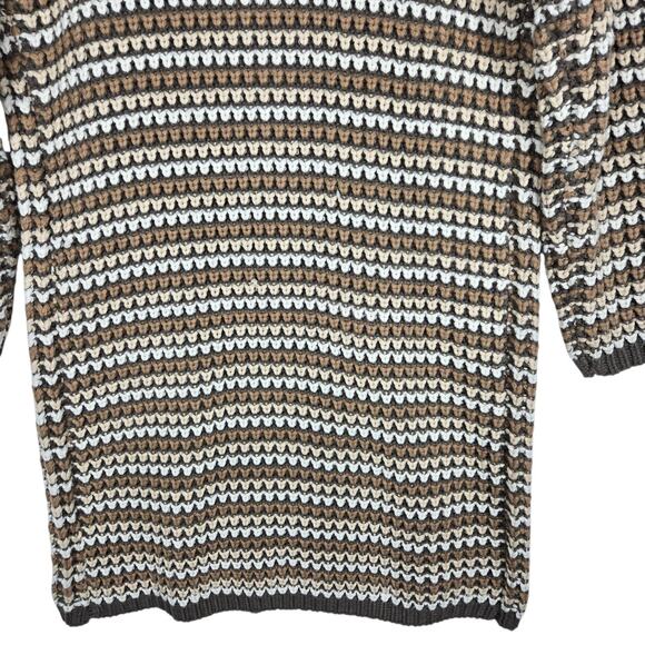Lovestitch Cardigan Sweater Womens Small Brown Cream Striped Open Chunky Cozy - Picture 10 of 12